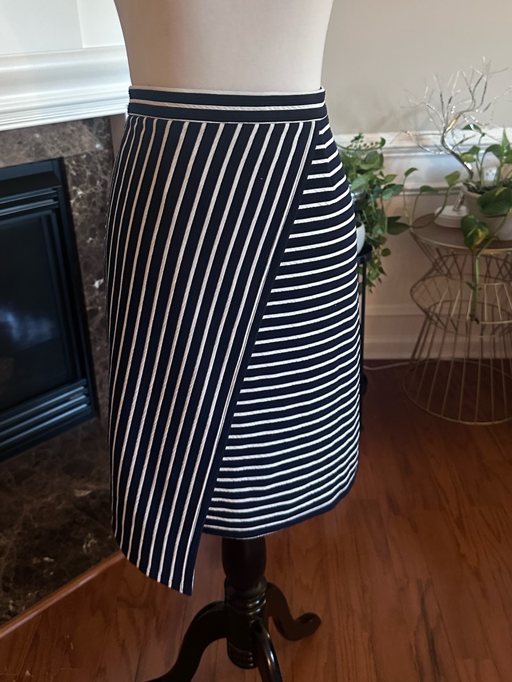 Hutch Navy & White Striped Asymmetric Knit Skirt